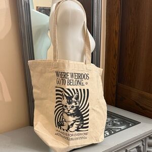 Dressed in LALA Weirdo Cat Print Canvas Reusable Tote